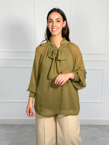 Blusa de Gasa con Lazada y Manga Abullonada | Logroño