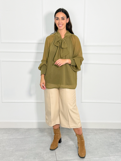 Blusa de Gasa con Lazada y Manga Abullonada | Logroño