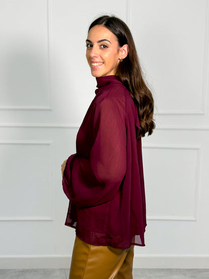 Blusa de Gasa de Cuello Alto con Lazada en la Espalda | Pamplona