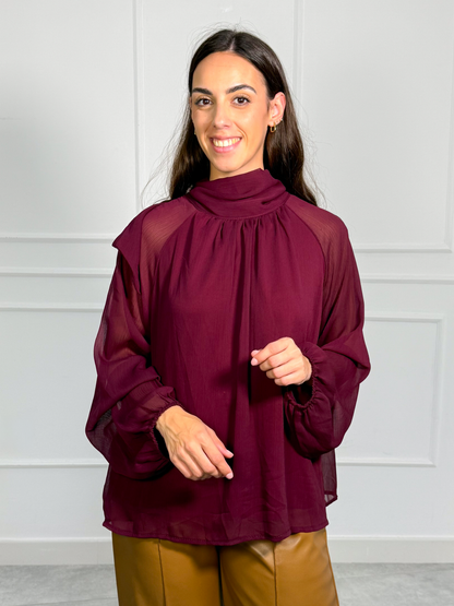 Blusa de Gasa de Cuello Alto con Lazada en la Espalda | Pamplona