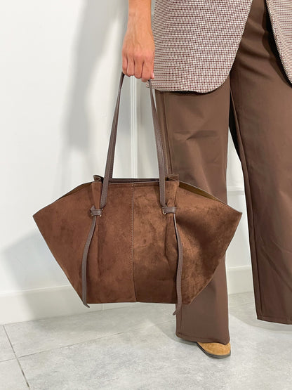 Bolso Shopper Chocolate con Acabado Ante | Nantes