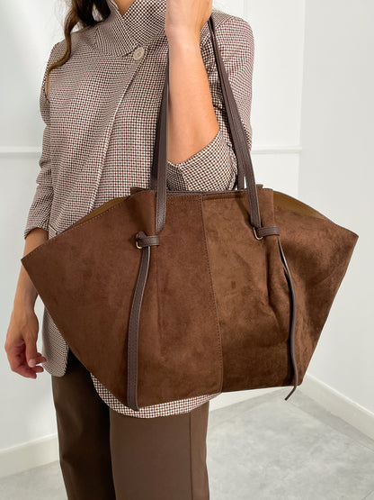 Bolso Shopper Chocolate con Acabado Ante | Nantes