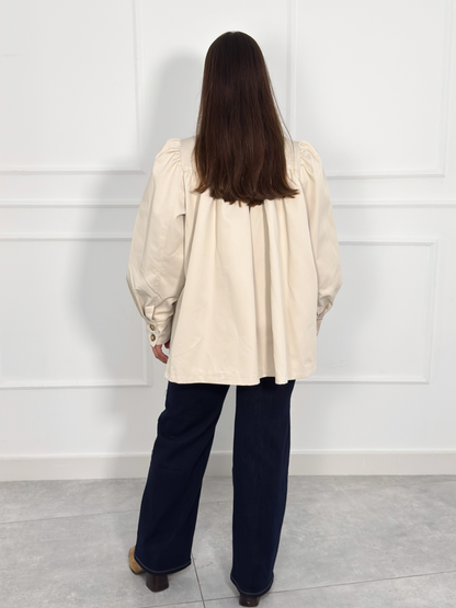 Chaqueta Oversize Beige de Cuello Alto con Bolsillos | Trento