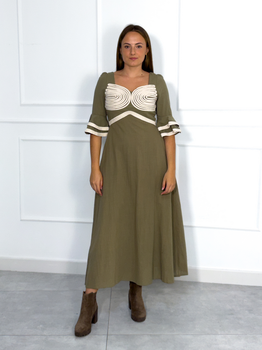 Vestido Kaki Manga Volante | Praga