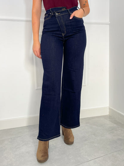 Pantalón Vaquero Ancho Azul Marino con Cintura Cruzada | Oviedo