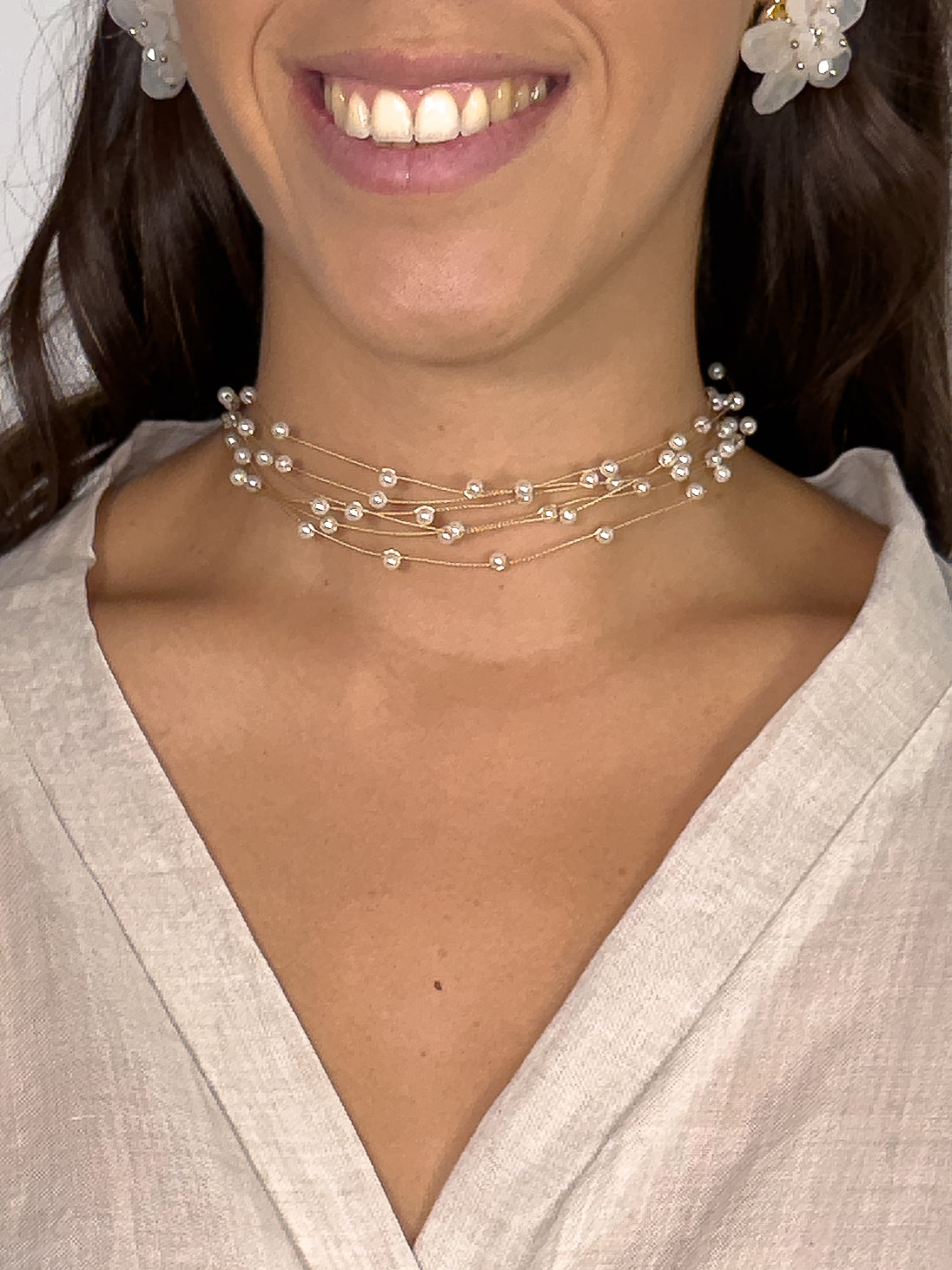 Pendientes Split en Crudo, con Collar Perlas