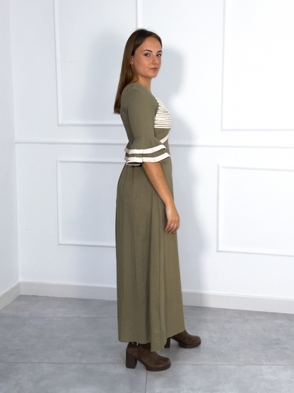 Vestido Kaki Manga Volante | Praga