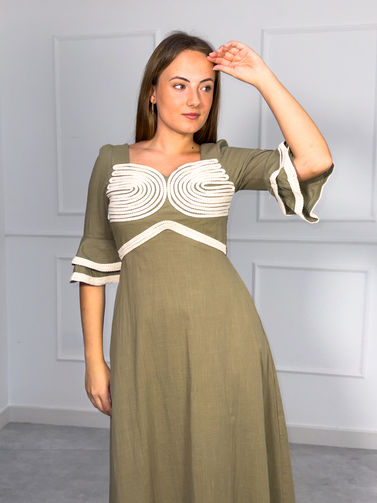 Vestido Kaki Manga Volante | Praga