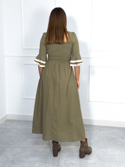 Vestido Kaki Manga Volante | Praga